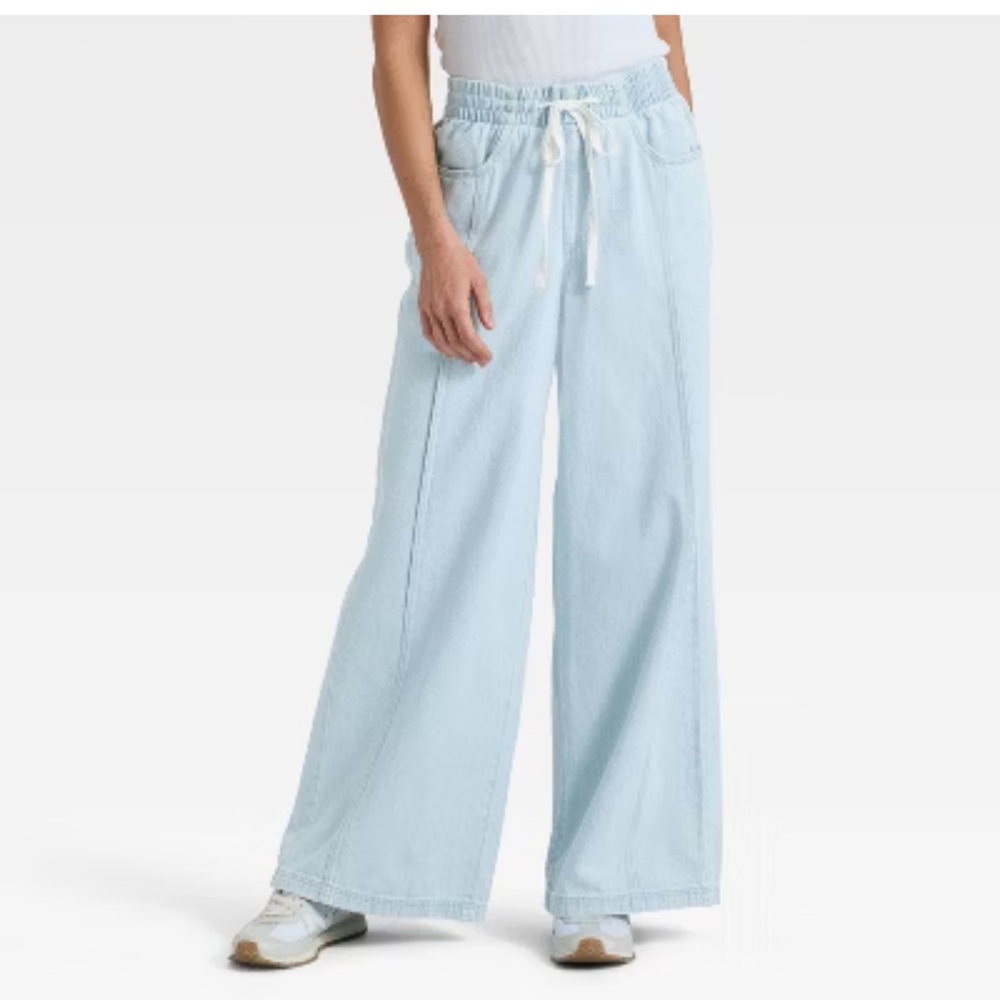 Universal Thread Light Wash Drawstring Wide Leg W… - image 1